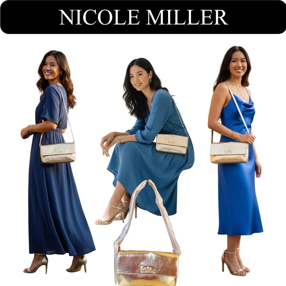 NICOLE MILLER Gold Metallic Shoulder Bag, NWT